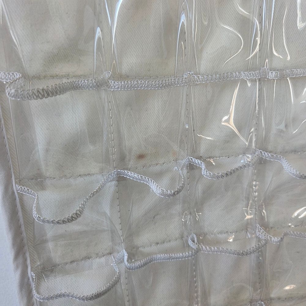 72 Slot Jewelry Organizer Hanging Closet Door White Fabric Clear Plastic - Picture 4 of 7